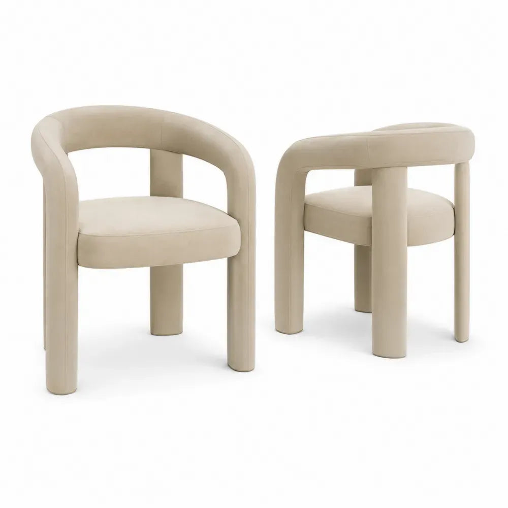 Esszimmerstühle 2er Set mit Armlehnen Rundform gepolstert je 62 x 60 x 76 cm Polyestergewebe Gummibaumholz beige