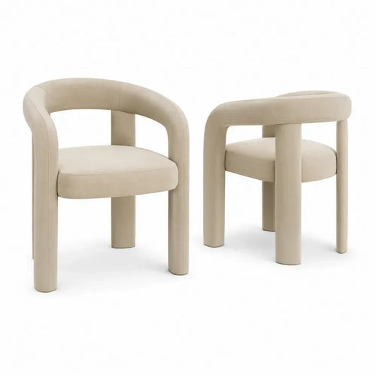 Esszimmerstühle 2er Set mit Armlehnen Rundform gepolstert je 62 x 60 x 76 cm Polyestergewebe Gummibaumholz beige