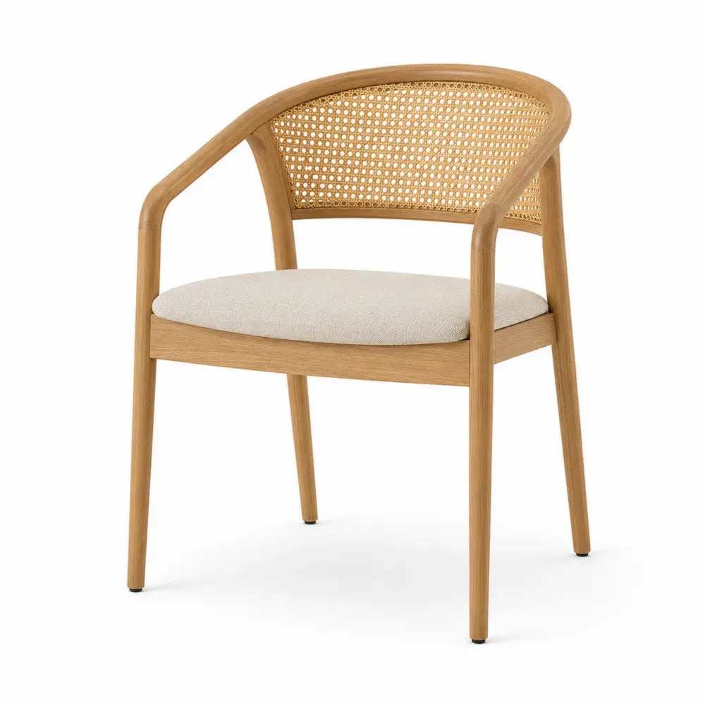 Esszimmerstuhl mit Armlehnen Rattangeflecht gepolstert 58 x 56 x 79 cm Buchenholz Polyester Naturholzfarben Beige