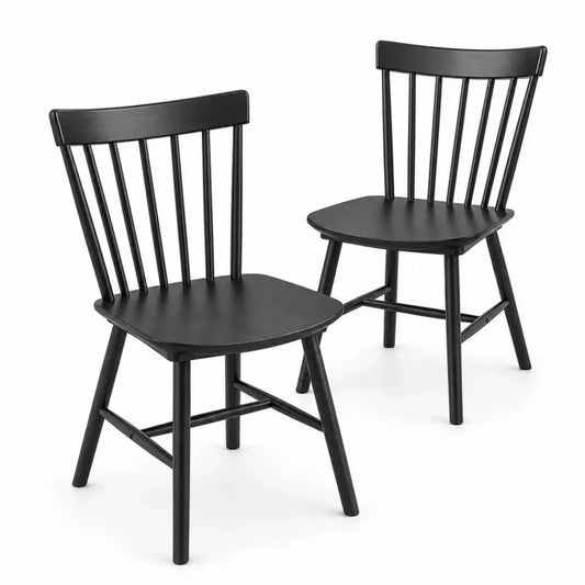 Esszimmerstühle 2er Set mit Spindelrücken und abgerundeter Sitzfläche 46 x 52 x 88 cm Kautschukholz schwarz