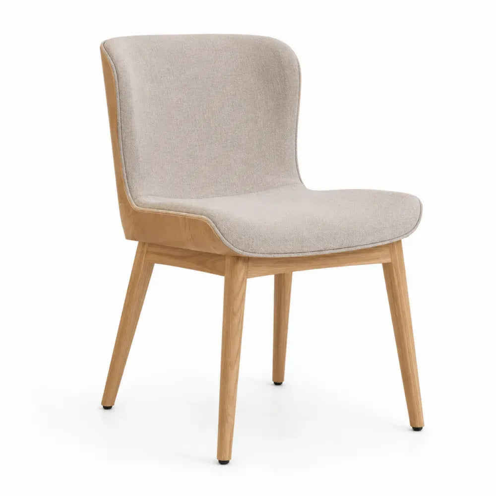 Esszimmerstuhl gepolstert mit Holzrücken 52 x 58 x 84 cm Polyestergewebe Kautschukholz Beige Naturholzfarben