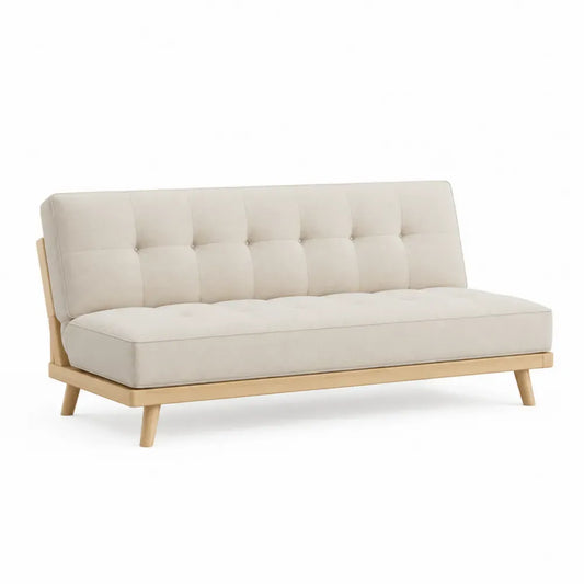 Schlafsofa im Futon Stil 3 Sitzer klappbar 190 x 83 x 78 cm 100 % Polyester Kiefernholz Beige Naturholz