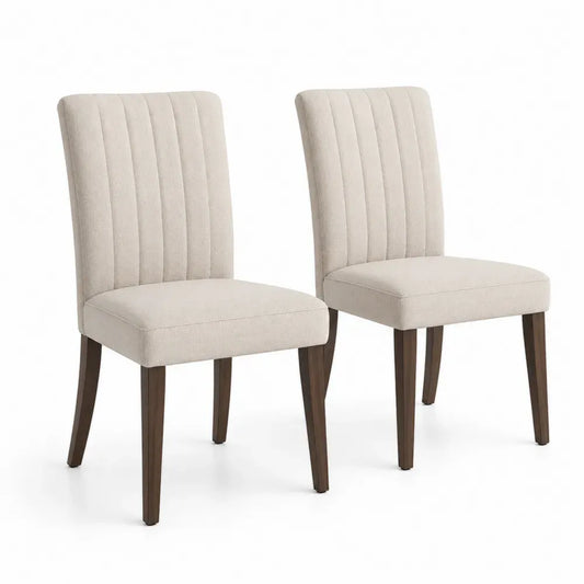 Esszimmerstühle 2er Set gepolstert rechteckig mit hoher Rückenlehne 47 x 59 x 98 cm Polyestergewebe Buchenholz beige braun