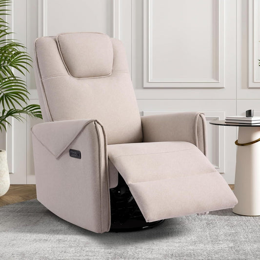 Massagesessel – drehbar, mit USB-Anschluss, mit Liegefunktion, verstellbar, beige