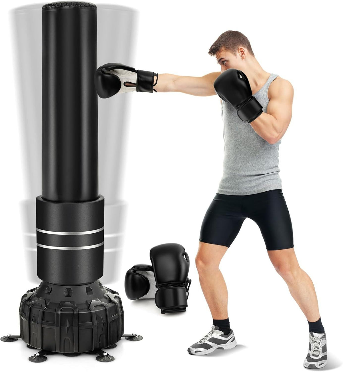 COSTWAY Boxsack – mit Boxhandschuhen, freistehend, Saugfuß-Basis, 173cm, 182cm