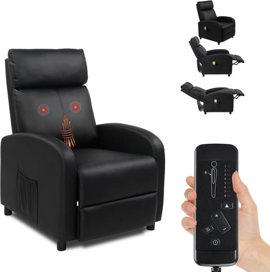 Massagesessel - mit Rückenlehne, mit Liegefunktion, verstellbar, beheizt, schwarz, LEADZM