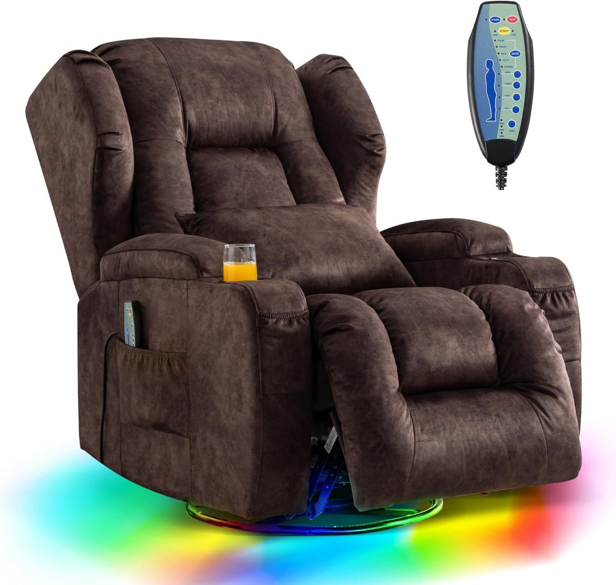Sessel - drehbar, mit USB-Anschluss, mit Samtbezug, mit Liegefunktion, 150 kg, braun