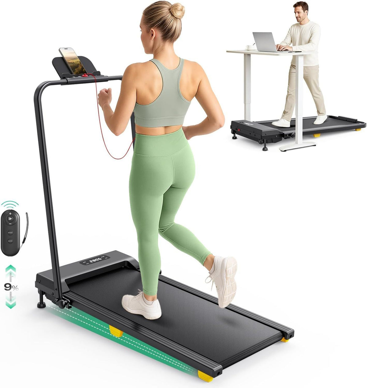 Walking Pad: einstellbare Steigung, klappbar, mit Fernbedienung, LED-Anzeige