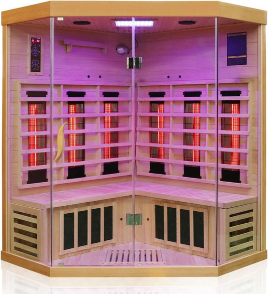 Infrarot-Saunakabine – Holzkonstruktion, mit USB-Anschluss, Bluetooth-Konnektivität, LED-Anzeige, 140cm, Dewello MP3