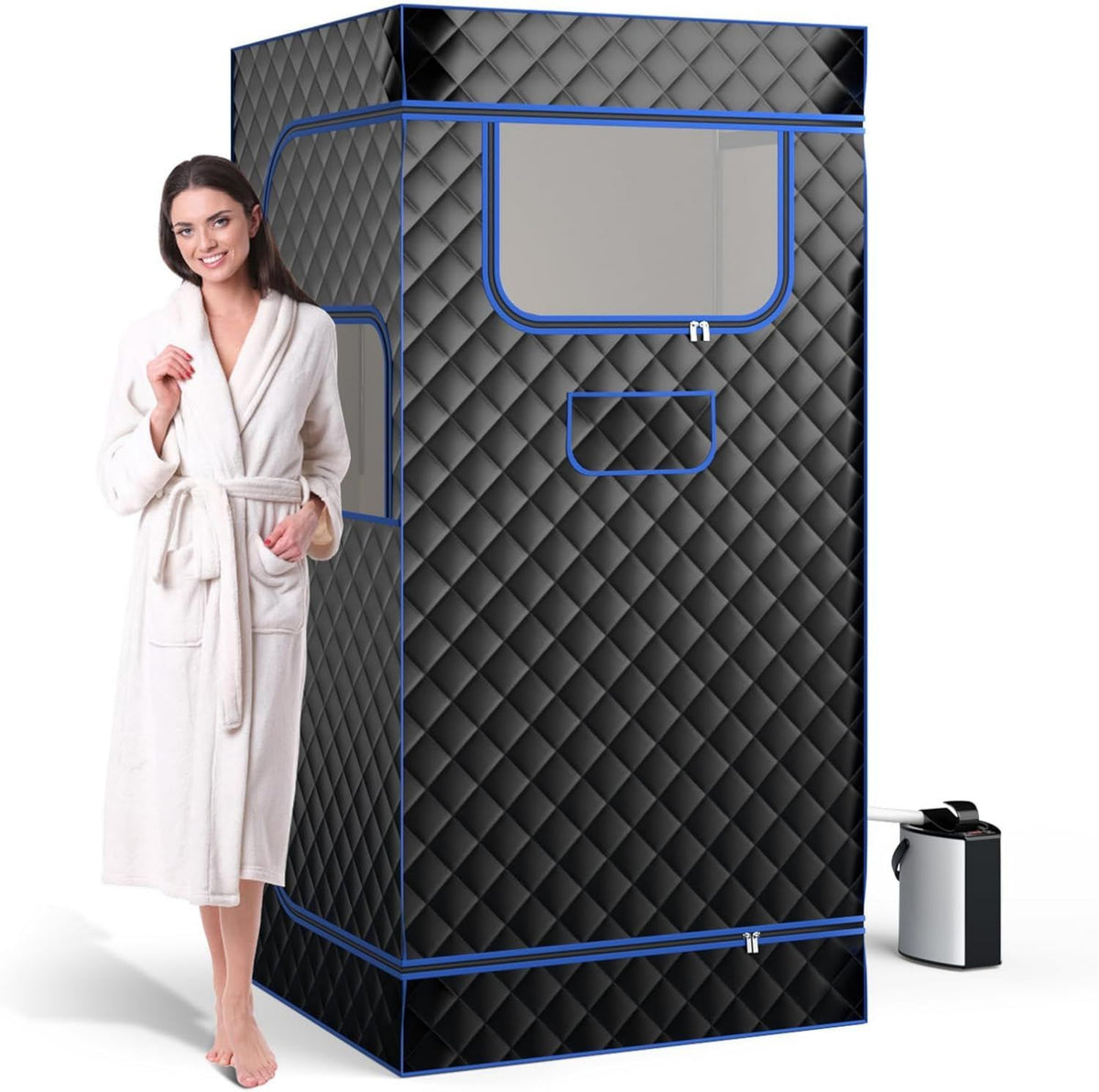 Tragbare Dampfsauna – mit Dampfgenerator, Ganzkörpertraining, mit Fernbedienung, 91 x 91 x 183 cm, schwarz, FANTASK